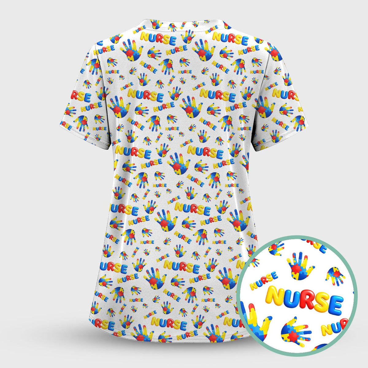 Colorful Autism Handprint Nurse Scrub Top