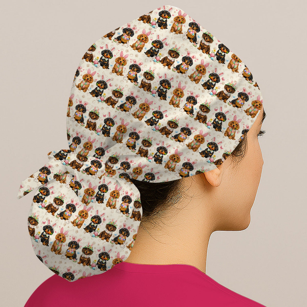 Easter Dachshund Bunny Scrub Cap