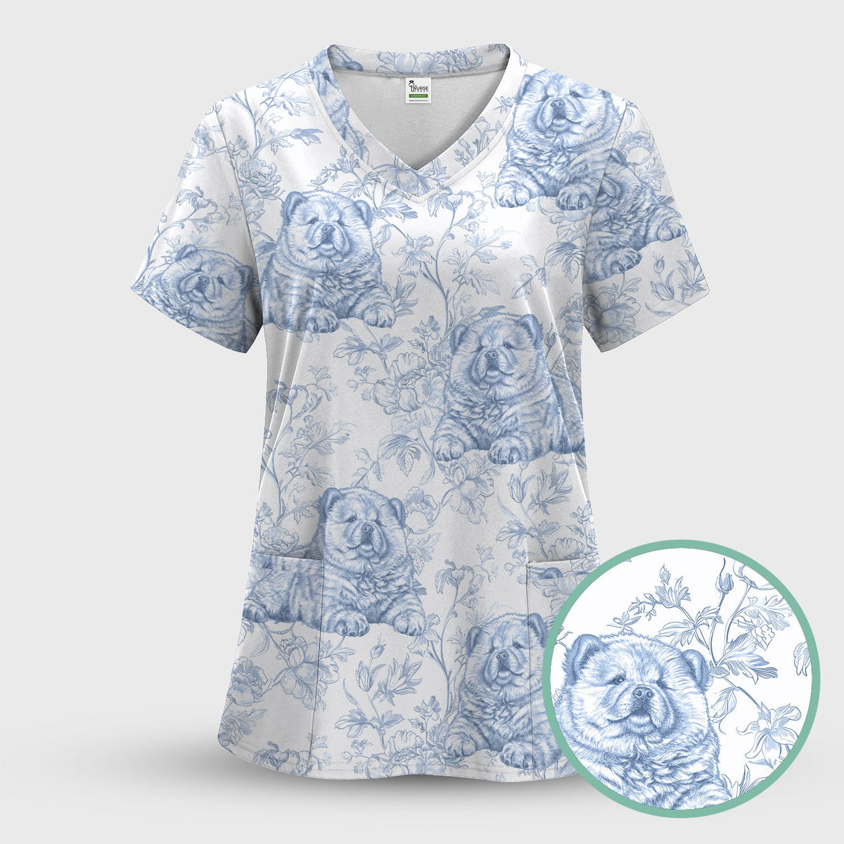 Dog Cat Chinoiserie Nurse Scrub Set