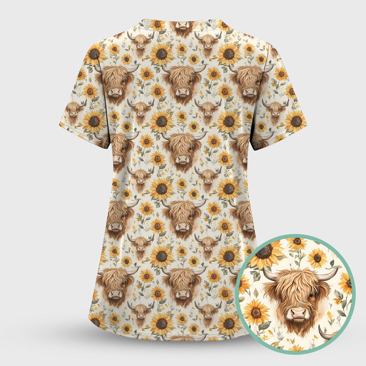 Highland Cow Sunflower Rustic Farmhouse Nurse Scrub Set