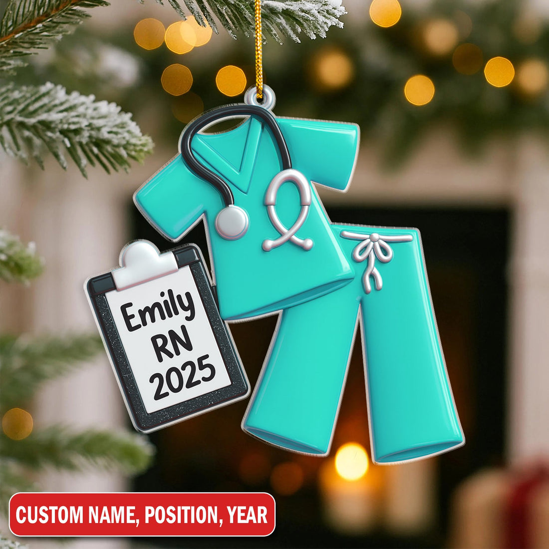 Personalized Scrubs Stethoscope Christmas Nurse Ornament