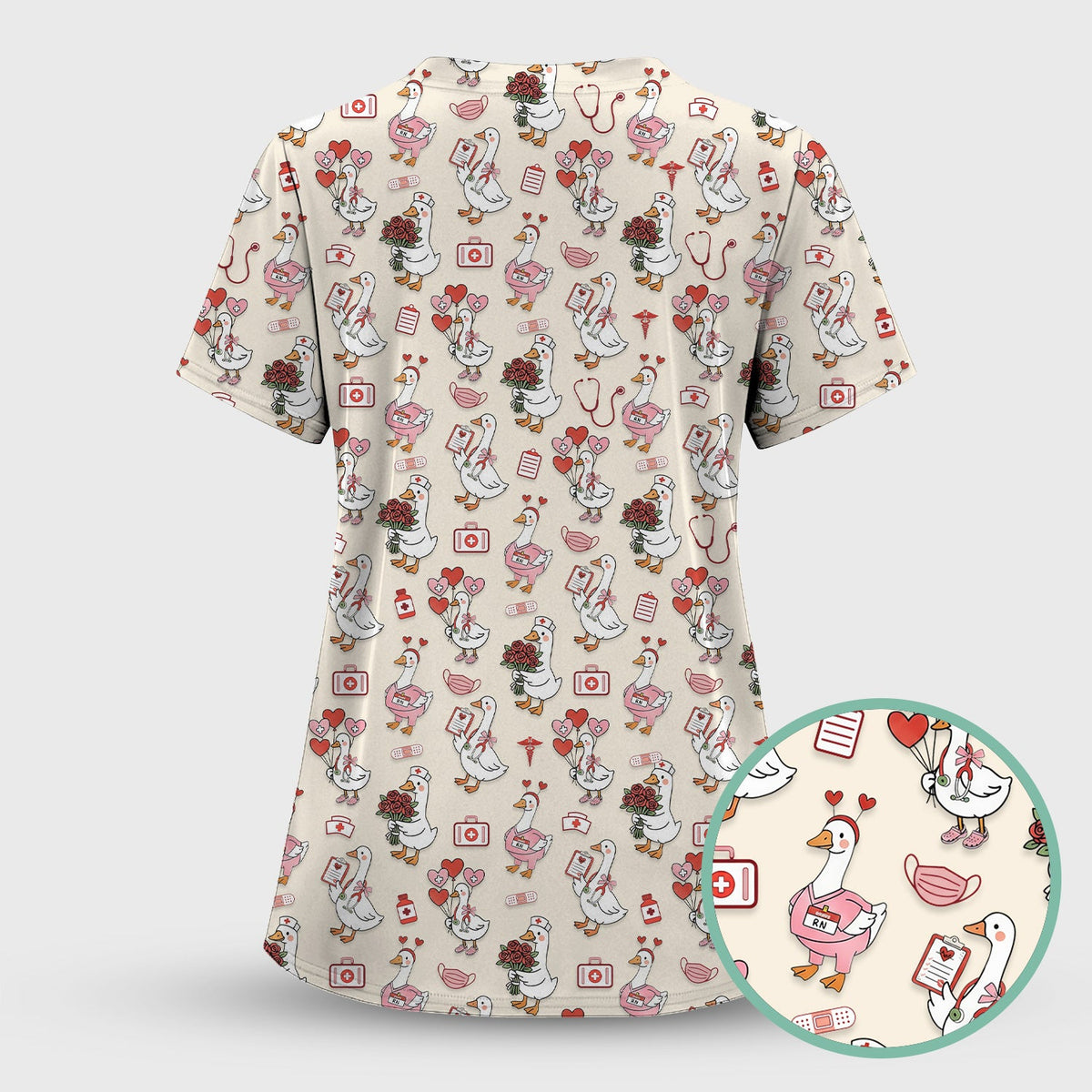 Cute Goose Nurse Medical Pattern Scrub Set, Women's Scrub Sets