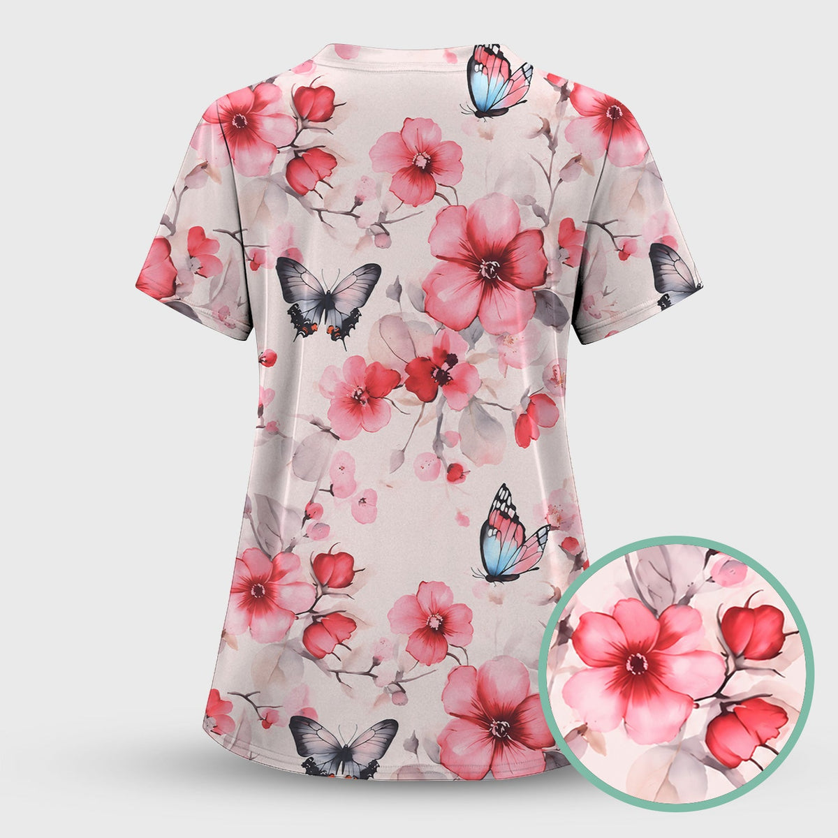 Pink Butterfly Blossom Nurse Scrub Set