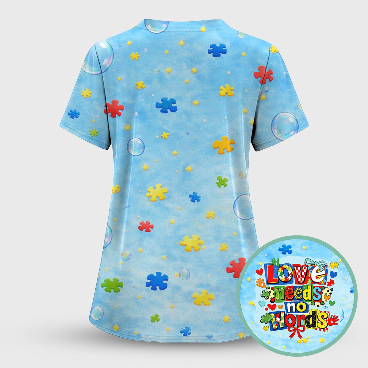 Autism Awareness Love Needs No Words Nurse Scrub Top