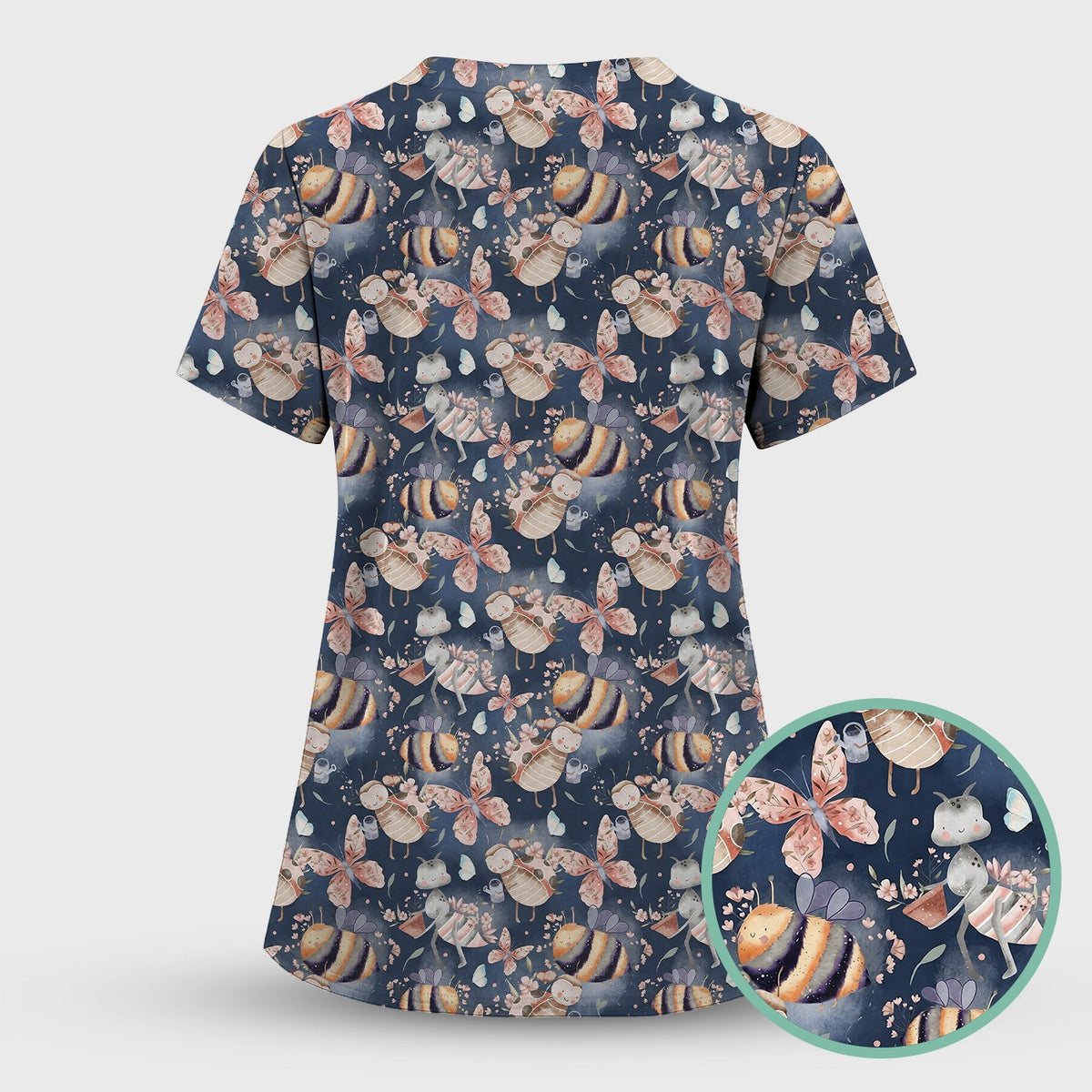 Whimsical Bee Fairy Garden Nurse Scrub Set