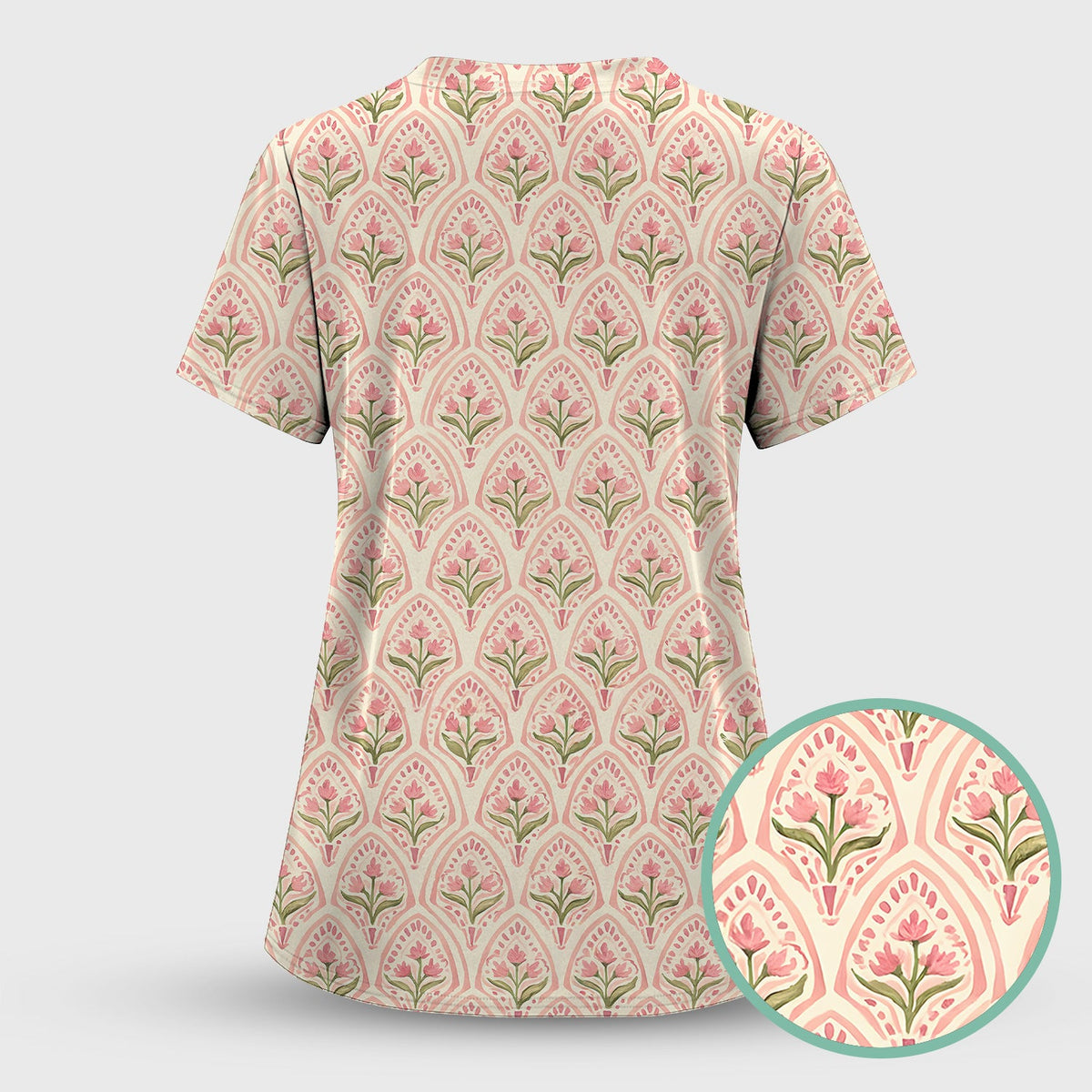 Pink Tulip Floral Arch Nurse Scrub Set