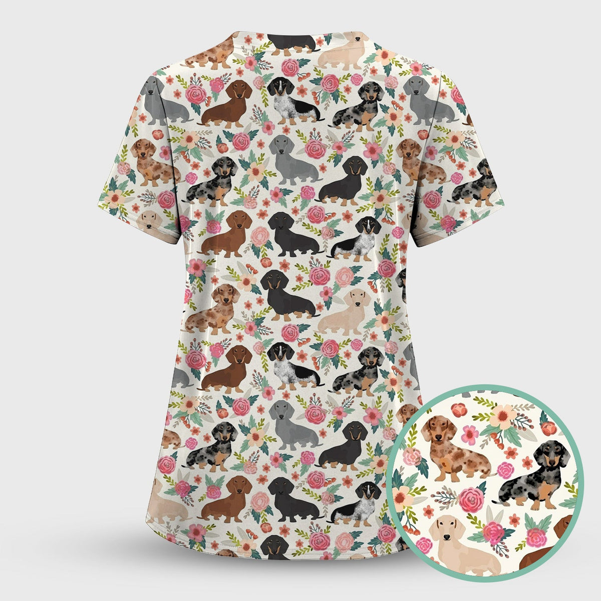 Adorable Dachshund Floral Nurse Scrub Set