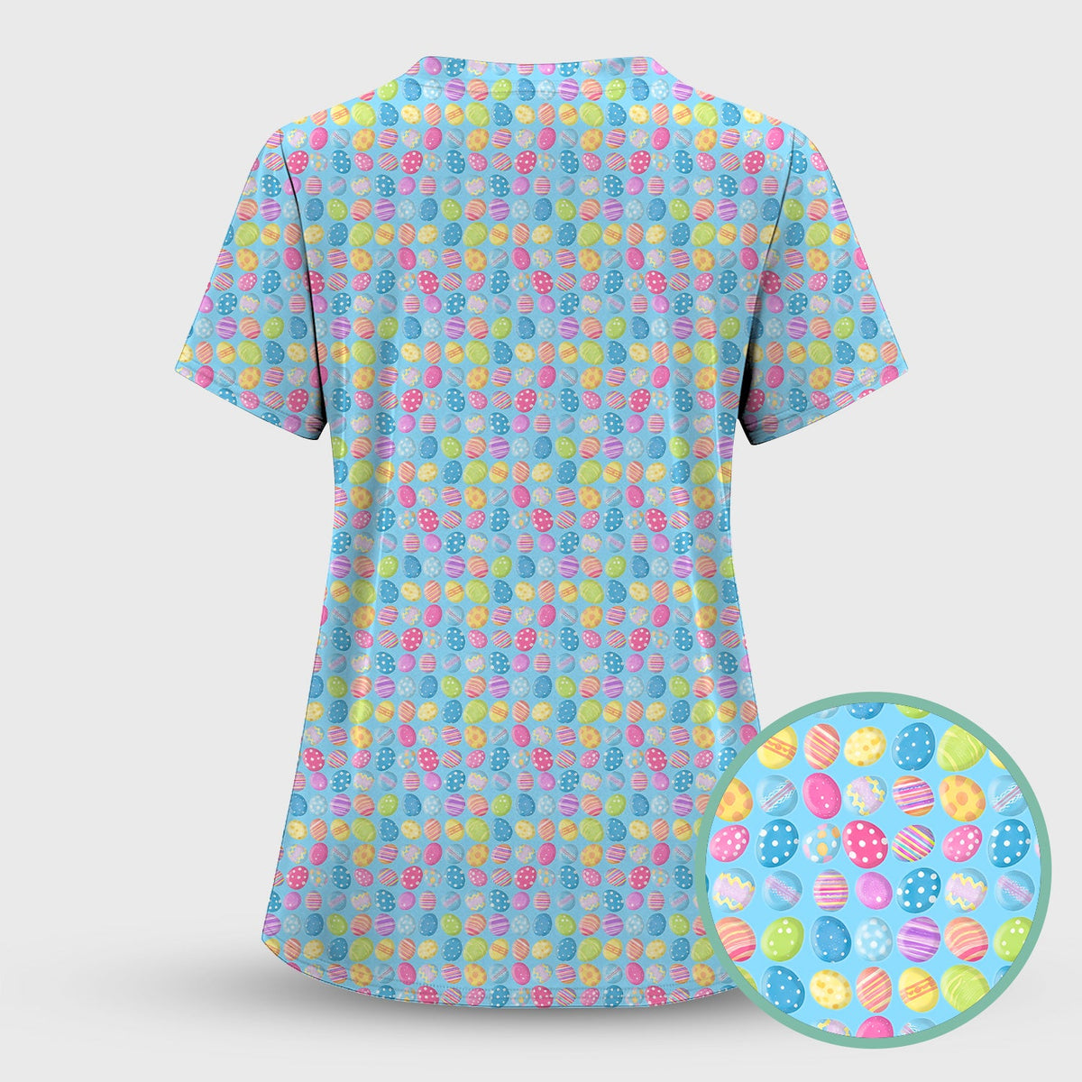 Colorful Easter Eggs Pattern Scrub Top, Comfortable Scrubs for Nurses