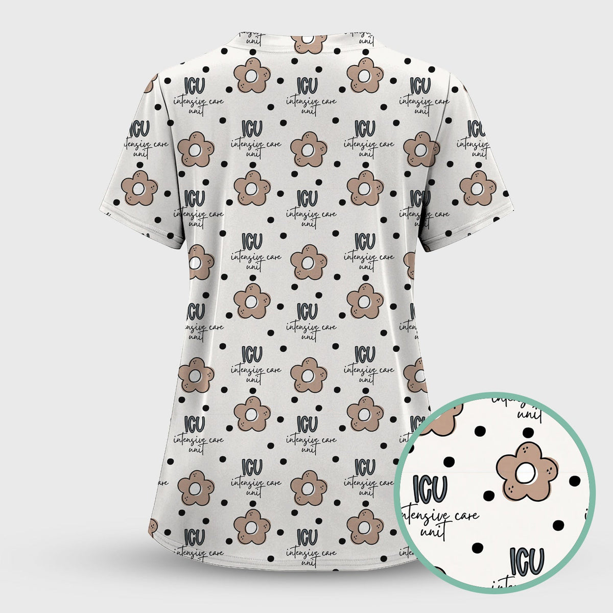 ICU Flower Polka Dot Nurse Scrub Top