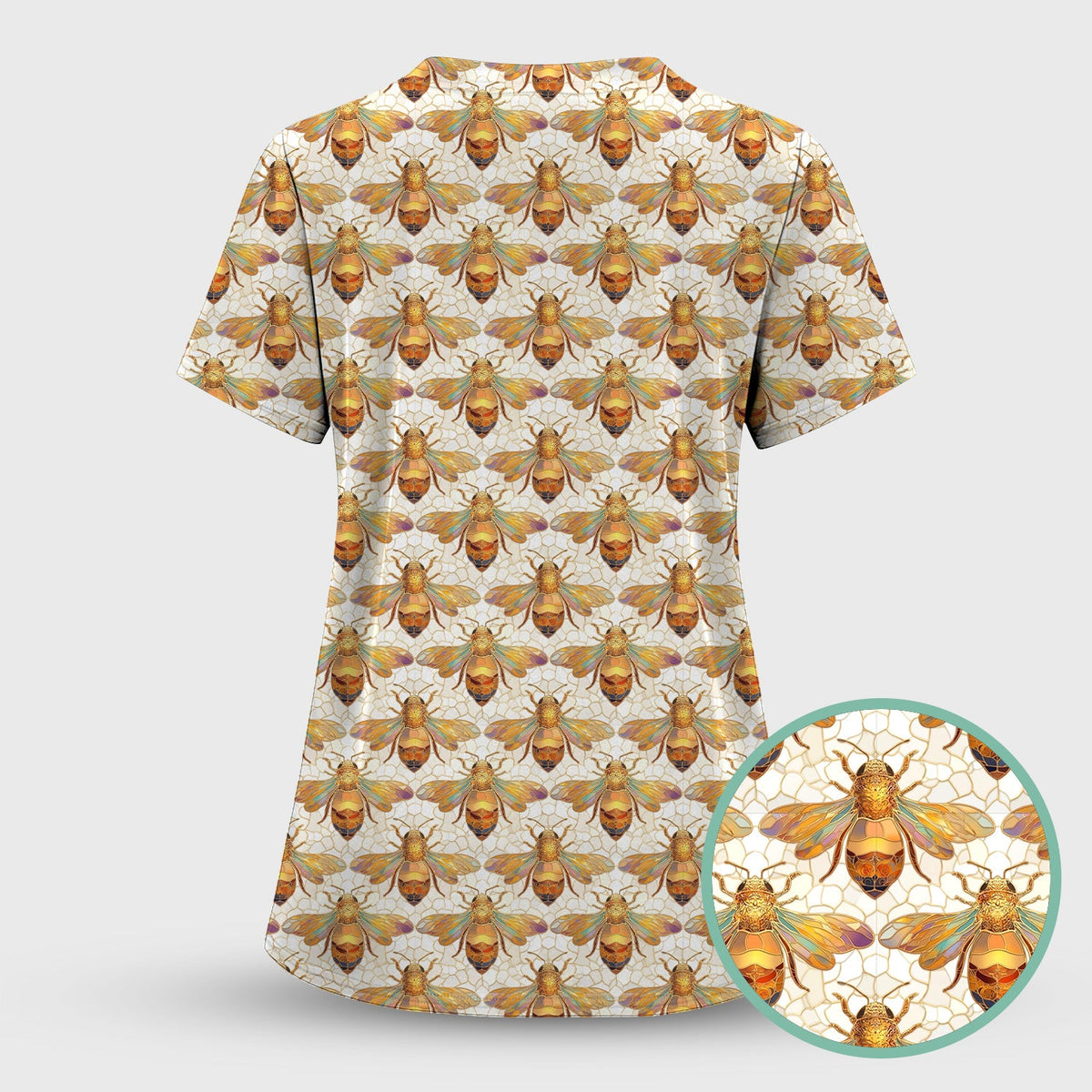 Golden Honey Bee Honeycomb Nurse Scrub Top