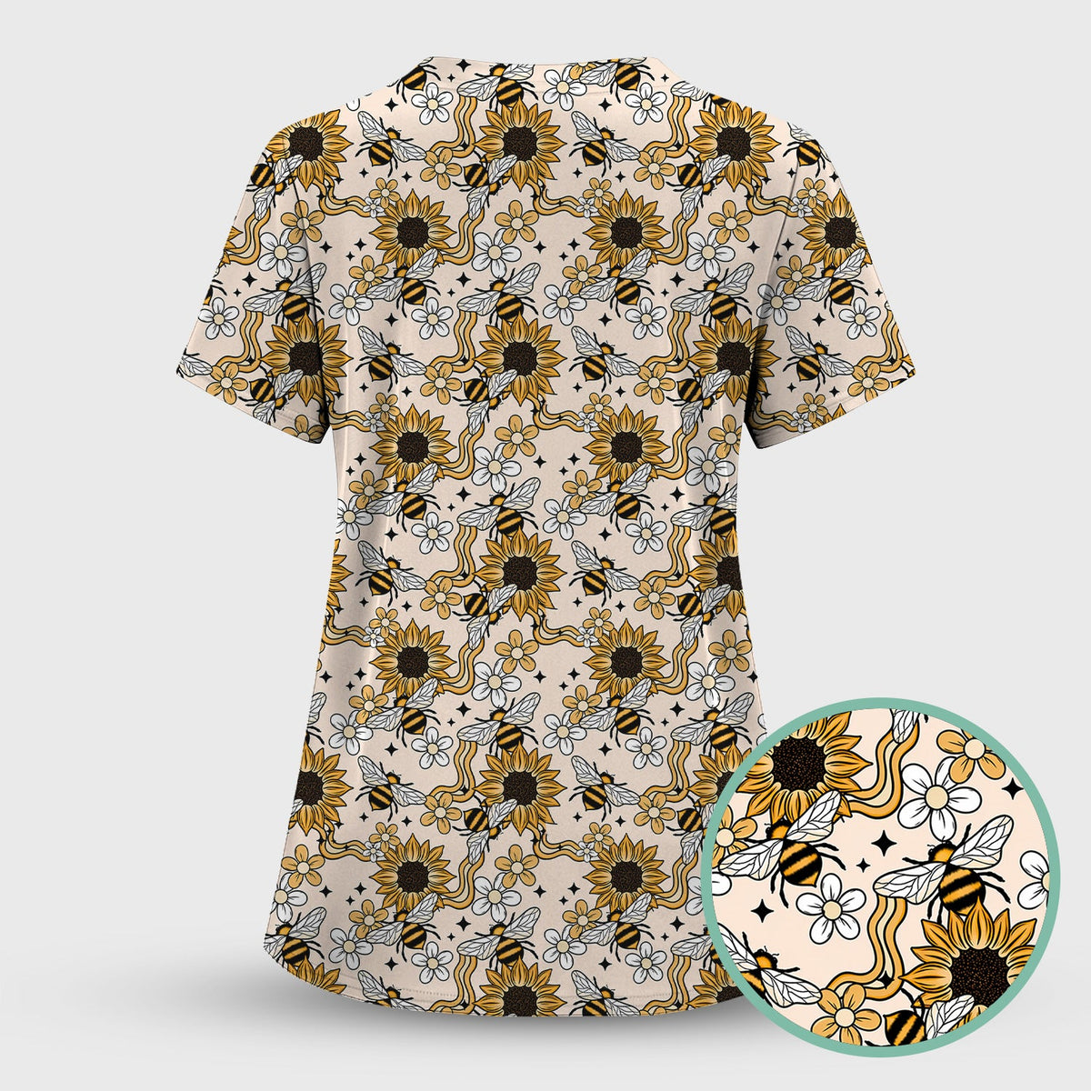 Sunflower Honey Bee Floral Nurse Scrub Set
