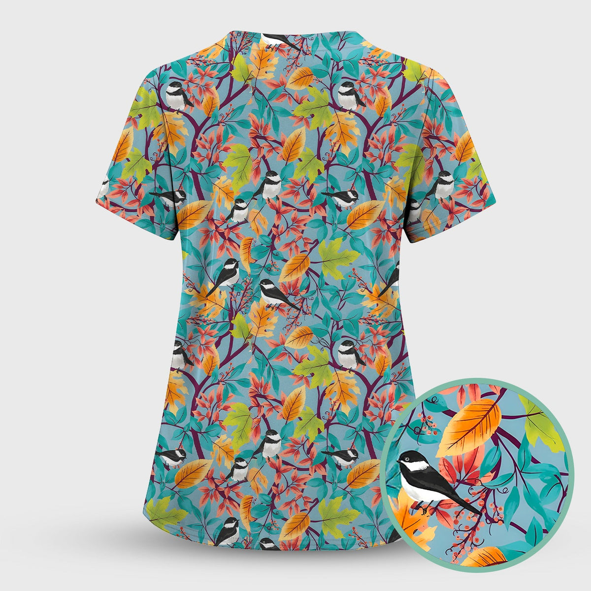 Autumn Leaf Chickadee Bird Nurse Scrub Set