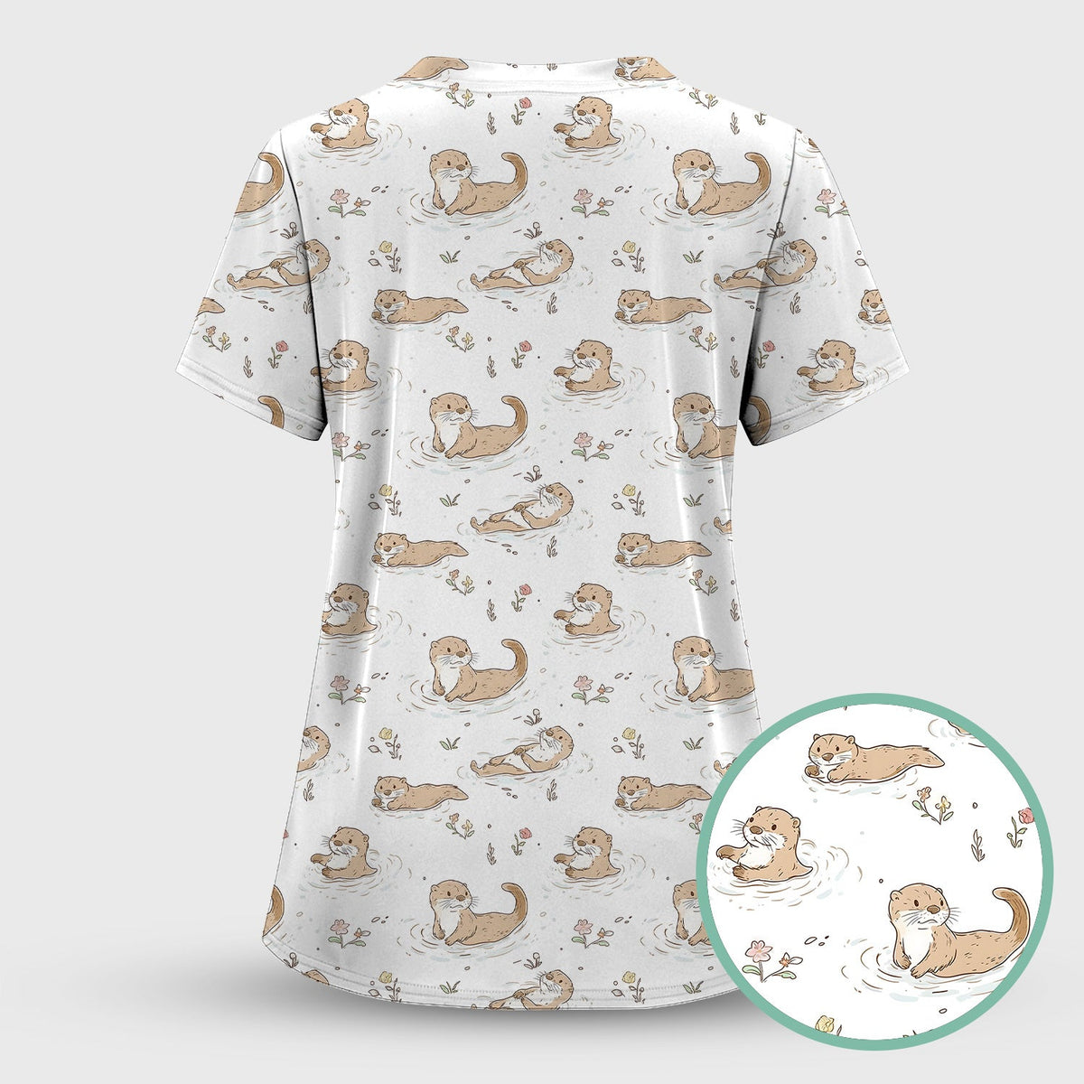 Otter Swimming Floating Water Nurse Scrub Top