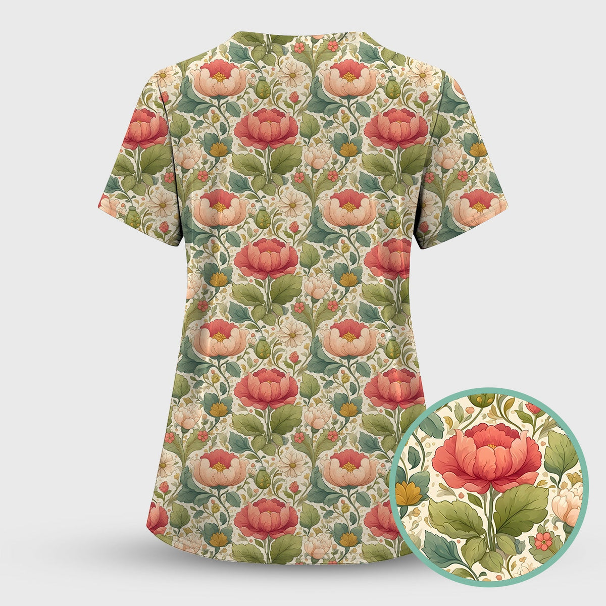 Vintage Botanical Peony Floral Nurse Scrub Set