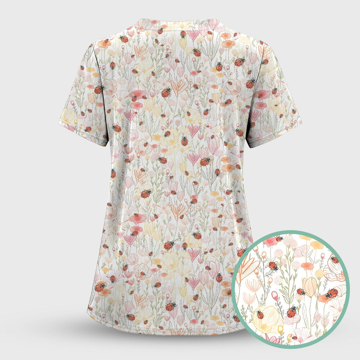 Wildflower Ladybug Garden Nurse Scrub Top