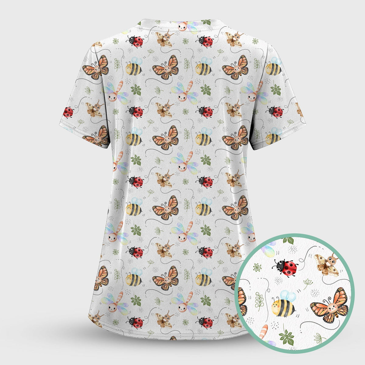 Colorful Garden Insect Nurse Scrub Set