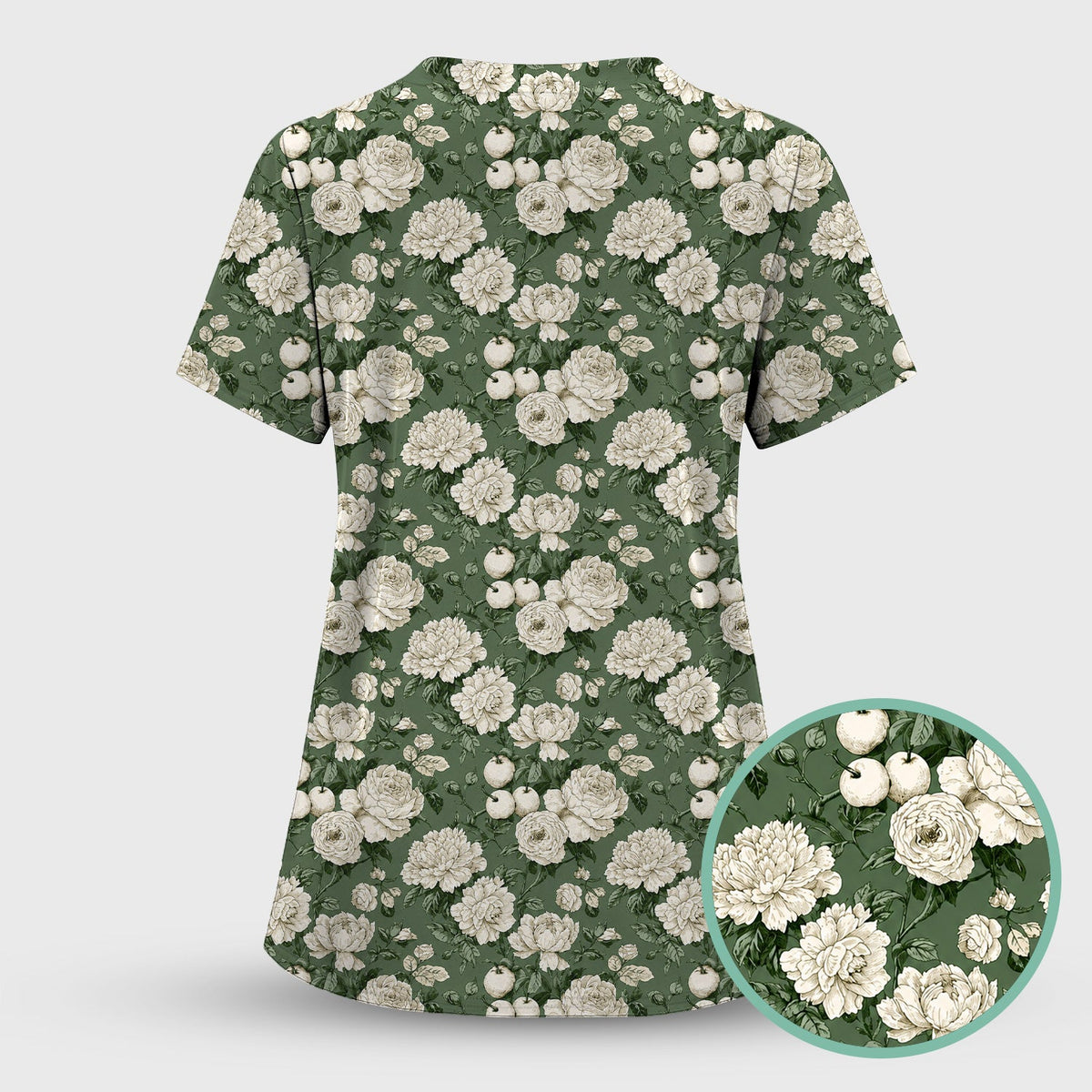 Elegant White Rose Garden Nurse Scrub Set