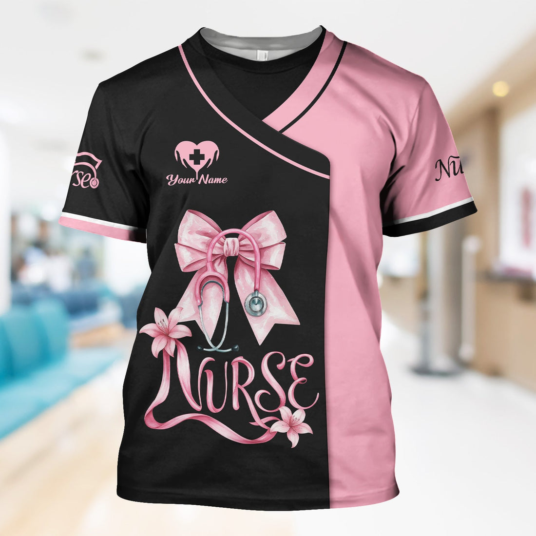 Personalized Pink Bow Nurse Shirt