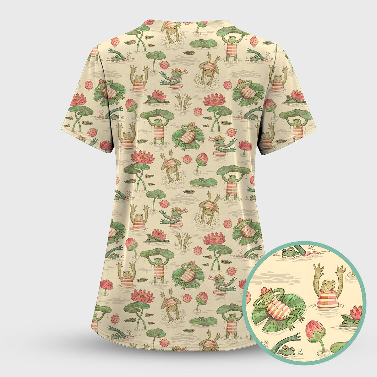 Frogs Swimming Lily Pond Nurse Scrub Set