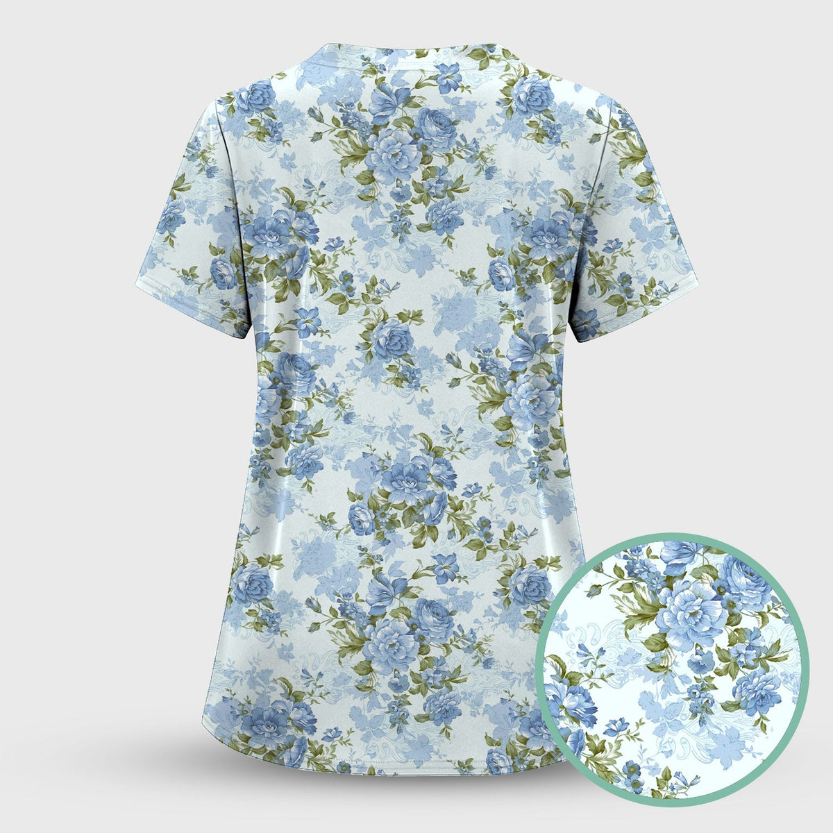 Cute Blue Floral Nurse Scrub Set