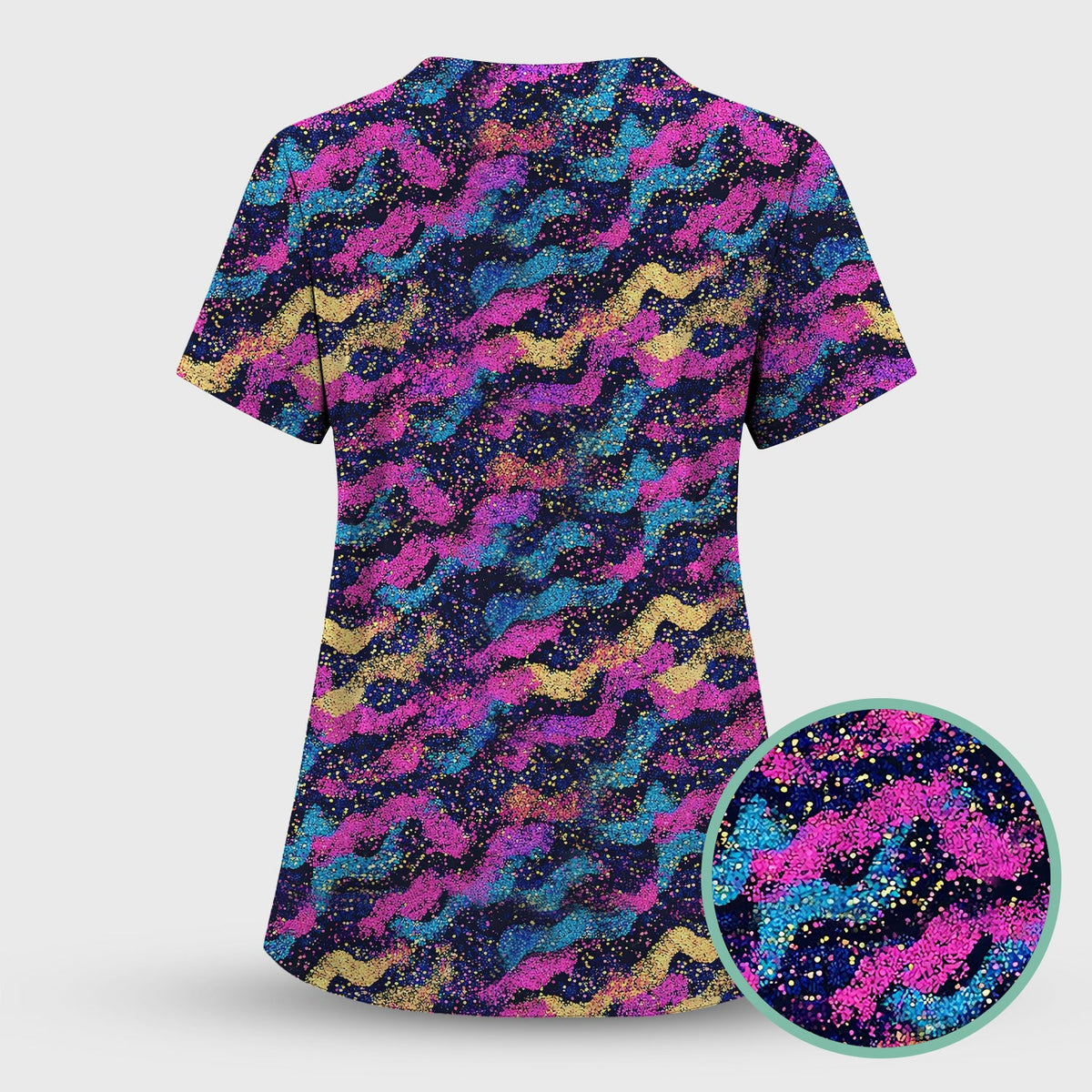 Neon Glitter Galaxy Nurse Scrub Top