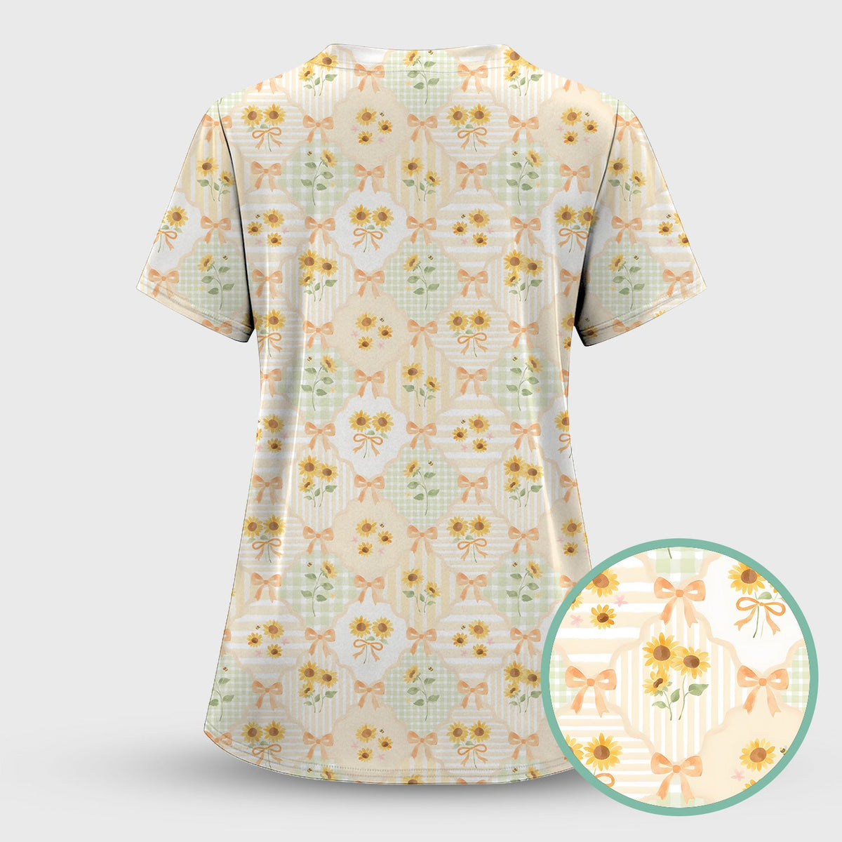 Sunflower Ribbon Patchwork Nurse Scrub Set