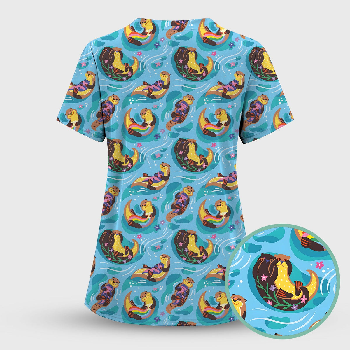 Otter Floating River Rainbow Nurse Scrub Set