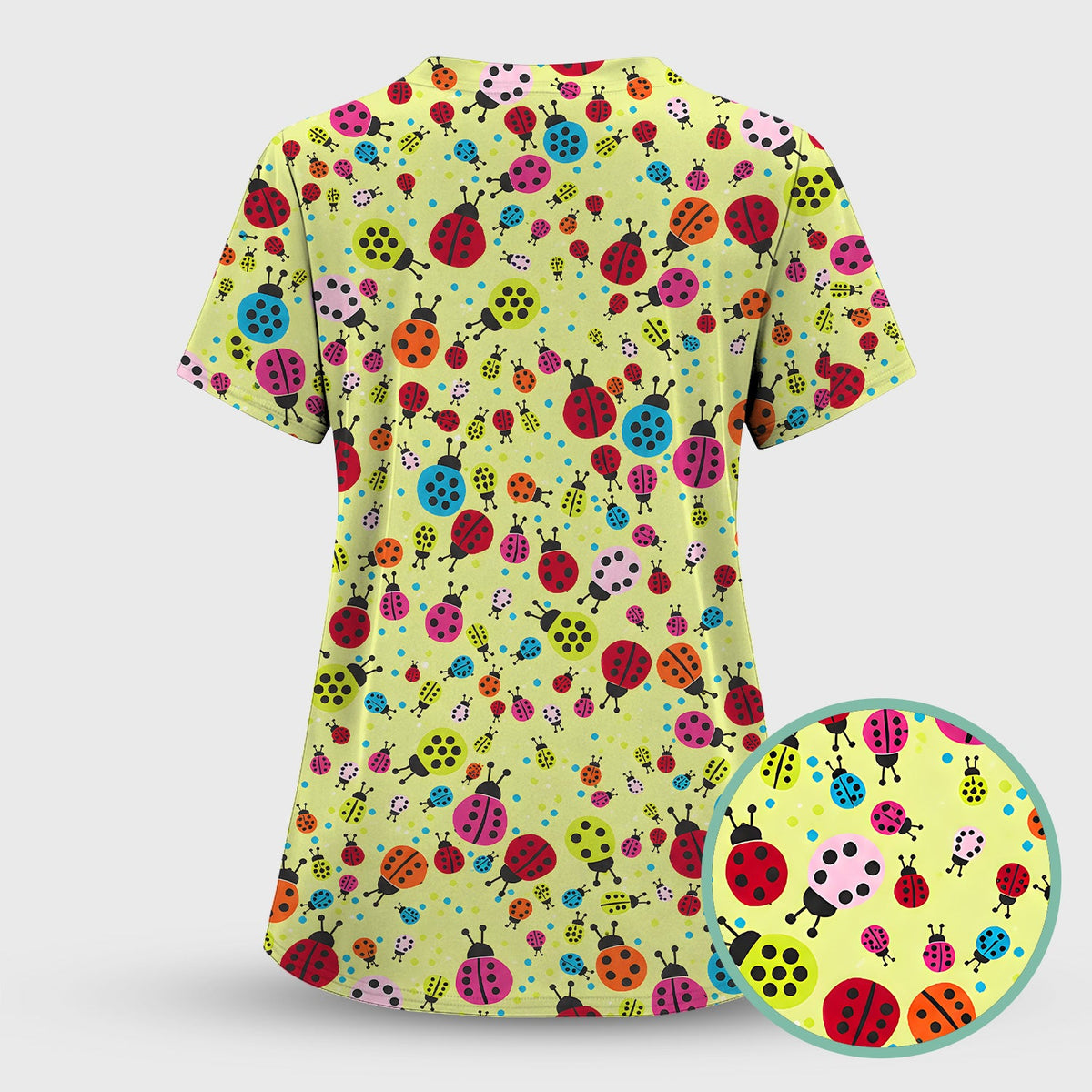 Colorful Ladybug Garden Nurse Scrub Top
