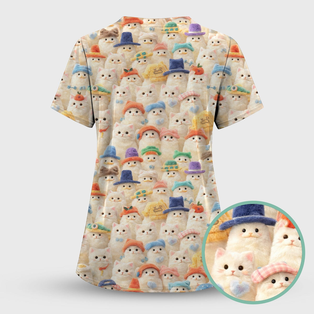 Adorable Cats Wearing Colorful Hats Nurse Scrub Set
