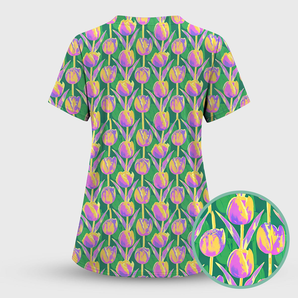 Colorful Tulip Floral Nurse Scrub Top