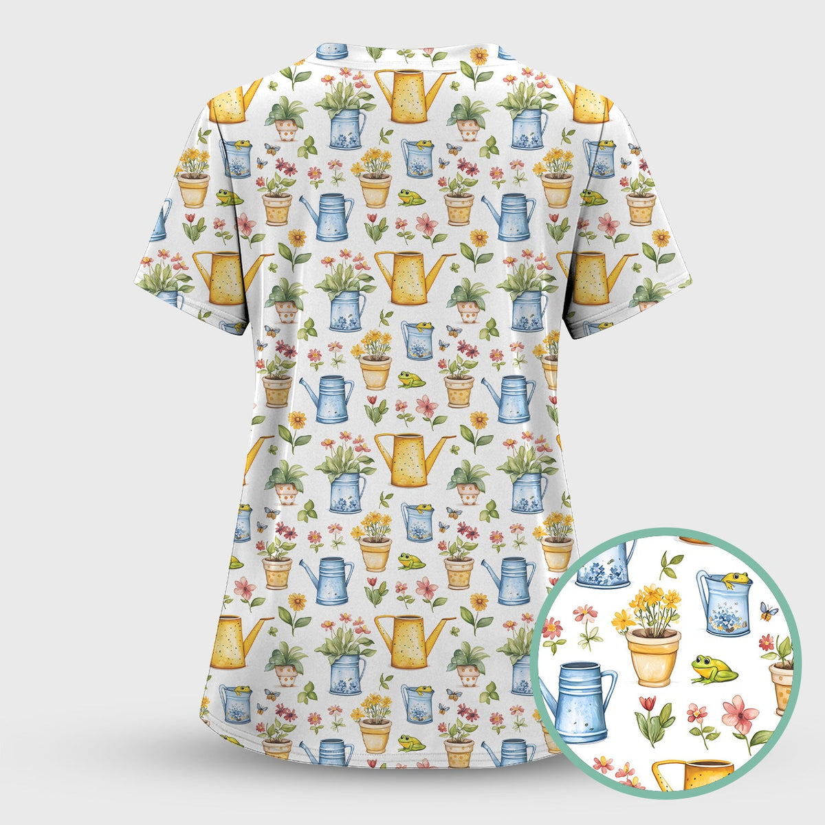 Watering Can Flower Pot Garden Nurse Scrub Top