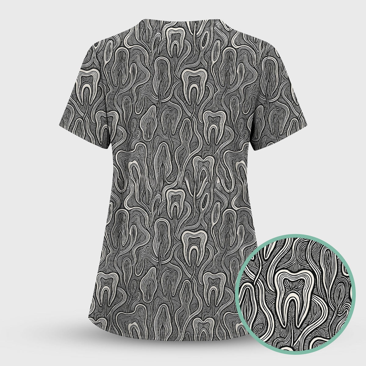 Dental Tooth Line Art Nurse Scrub Top