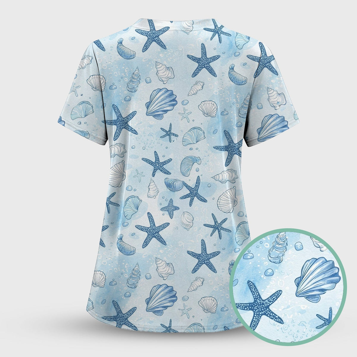 Blue Sea Shells Starfish Nurse Scrub Set