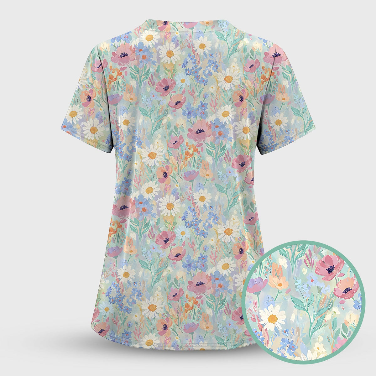Pastel Wildflower Meadow Floral Nurse Scrub Set