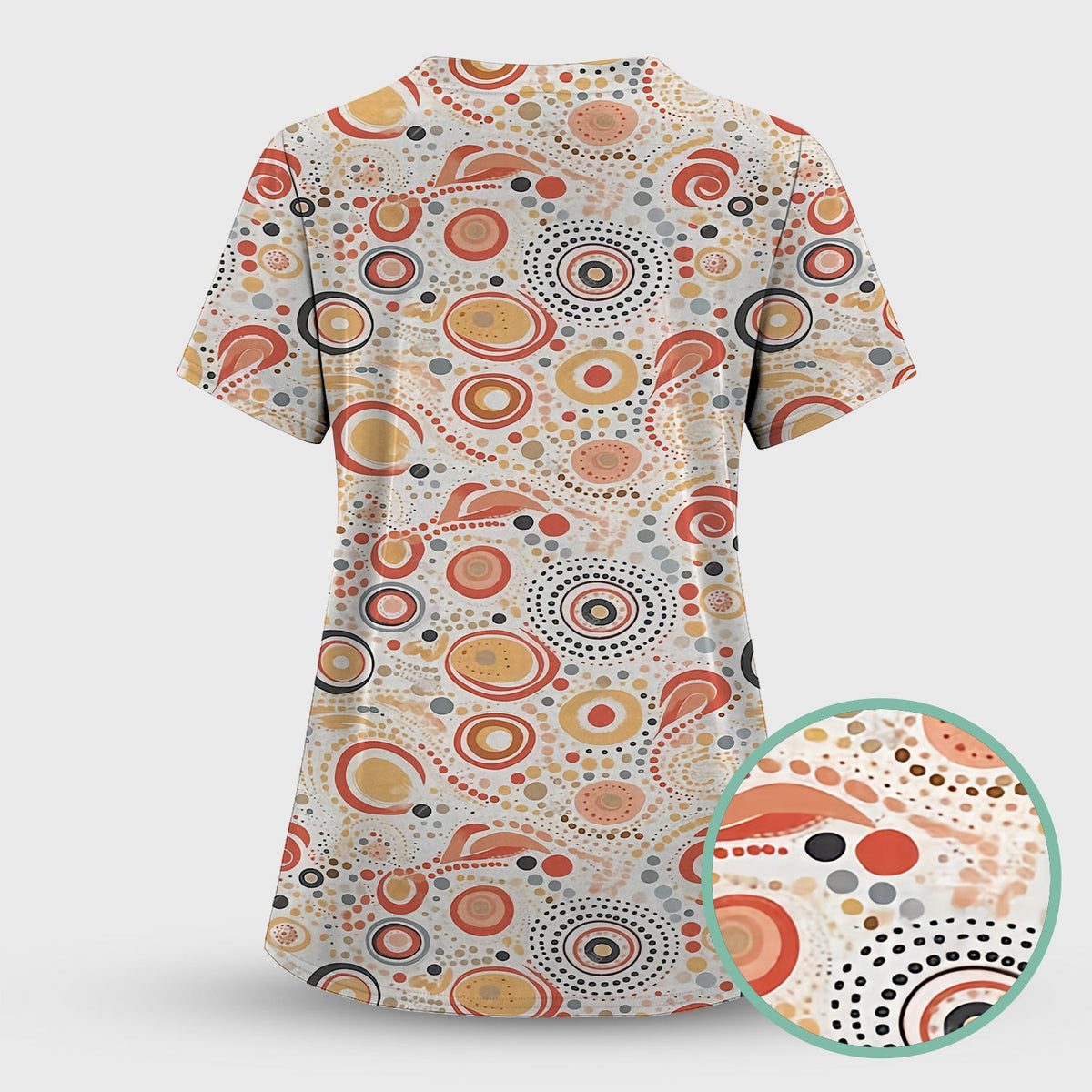 Abstract Earth Tone Dot Circle Nurse Scrub Top