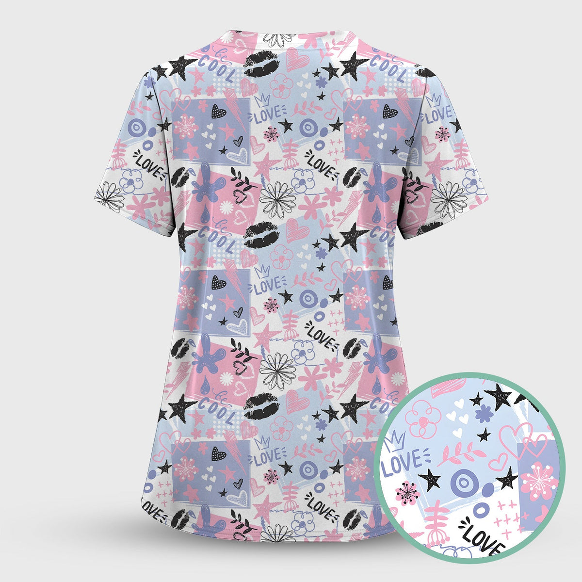 Love Hearts Doodle Nurse Scrub Set