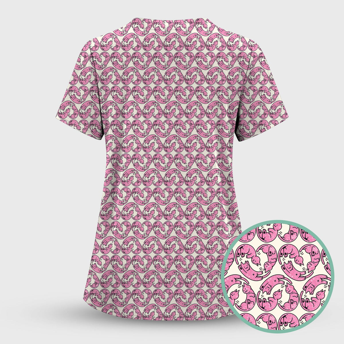 Pink Cat Cartoon Nurse Scrub Set