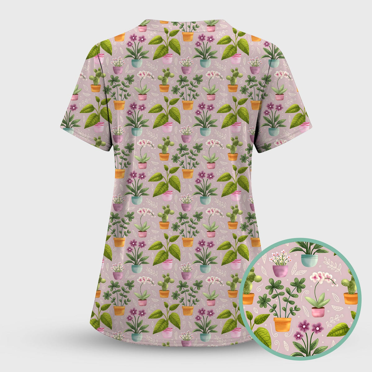Potted Orchid Cactus Nurse Scrub Top