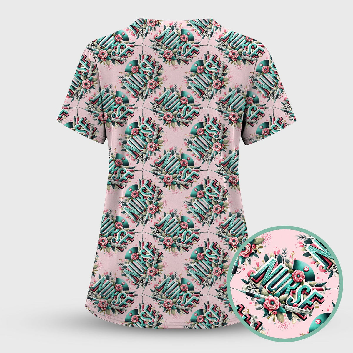 Typography Floral Nurse Scrub Top