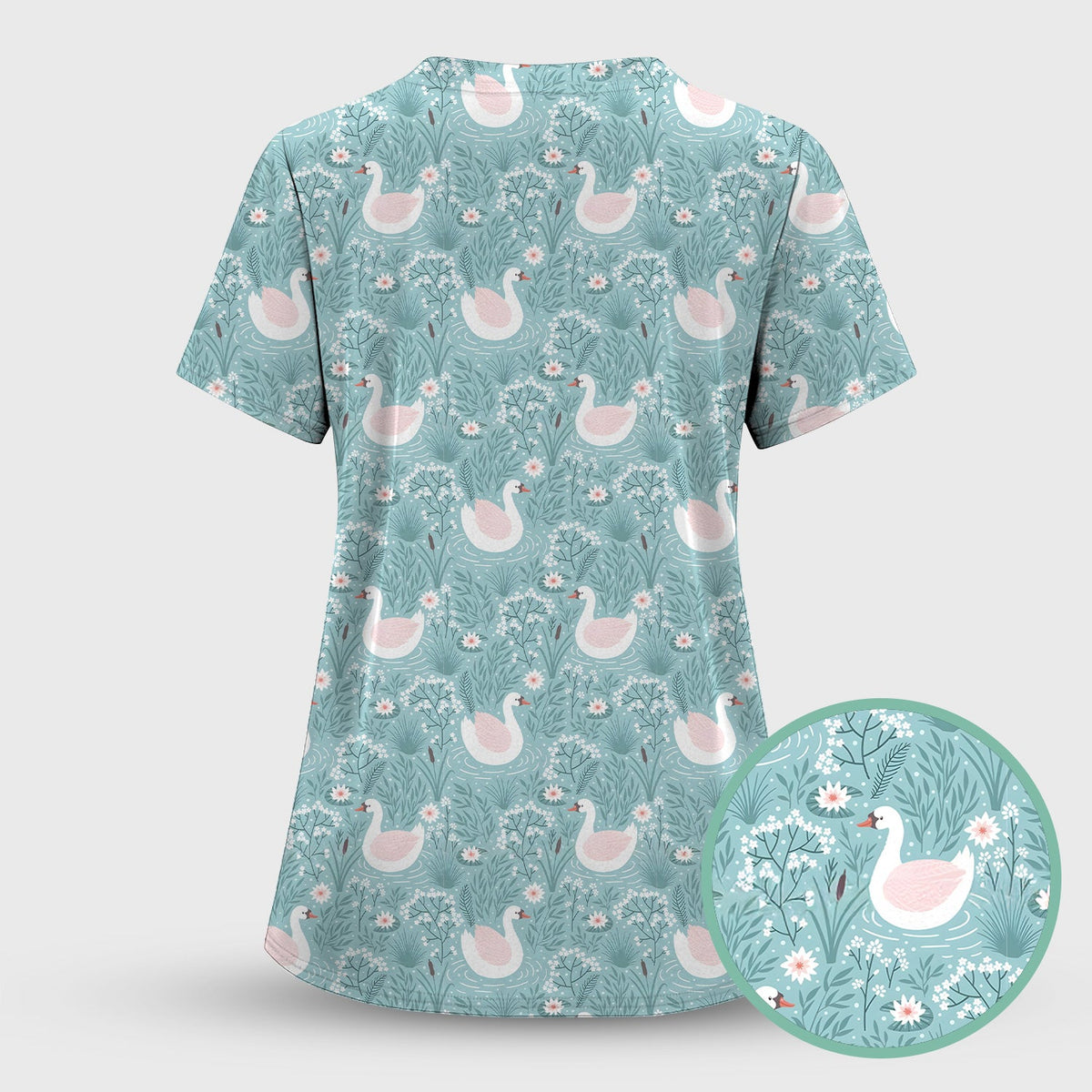 Sweet Swan Waterlily Garden Nurse Scrub Top