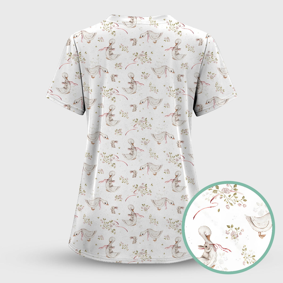Duck Bunny Floral Nurse Scrub Set - Easter Gift