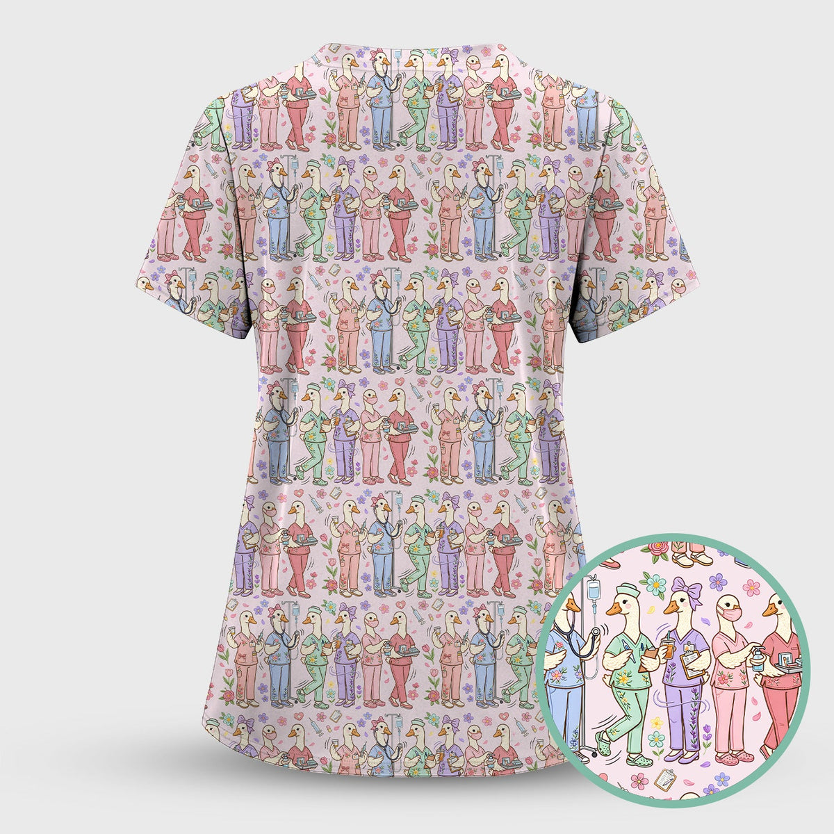 Goose Characters Floral Nurse Scrub Set