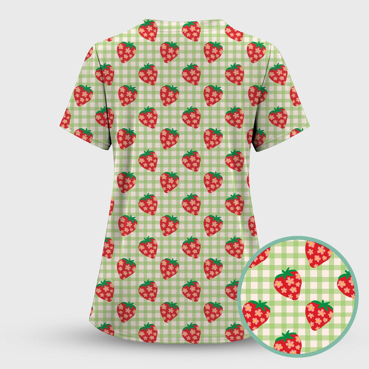 Sweet Strawberry Gingham Nurse Scrub Top