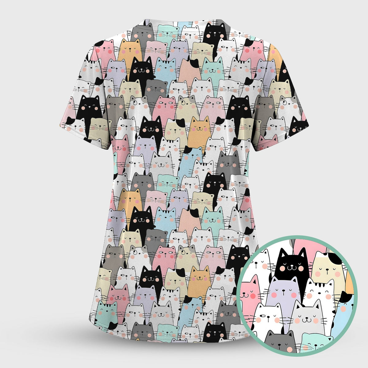Cartoon Cat Crowd Nurse Scrub Set