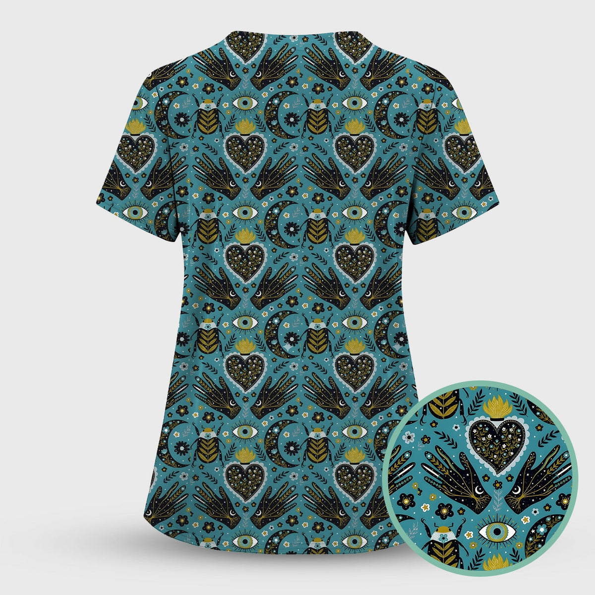 Mystic Celestial Heart Evil Eye Nurse Scrub Top