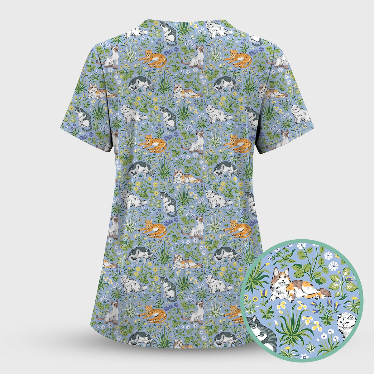 Floral Cat Garden Nurse Scrub Top
