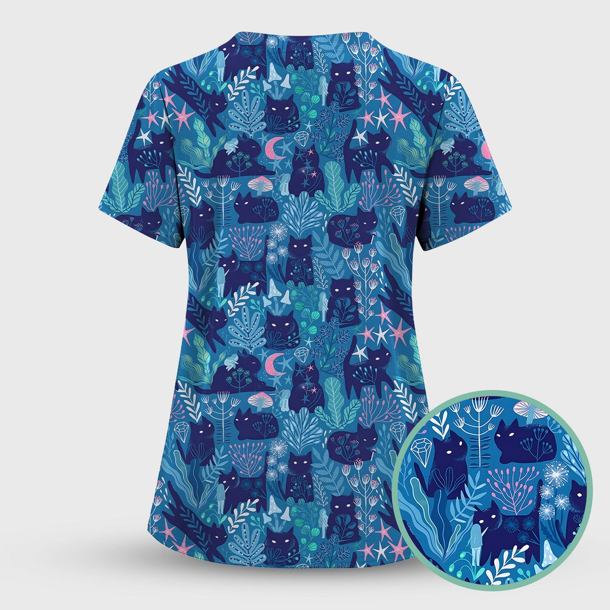 Adorable Celestial Cat Moon Star Nurse Scrub Set