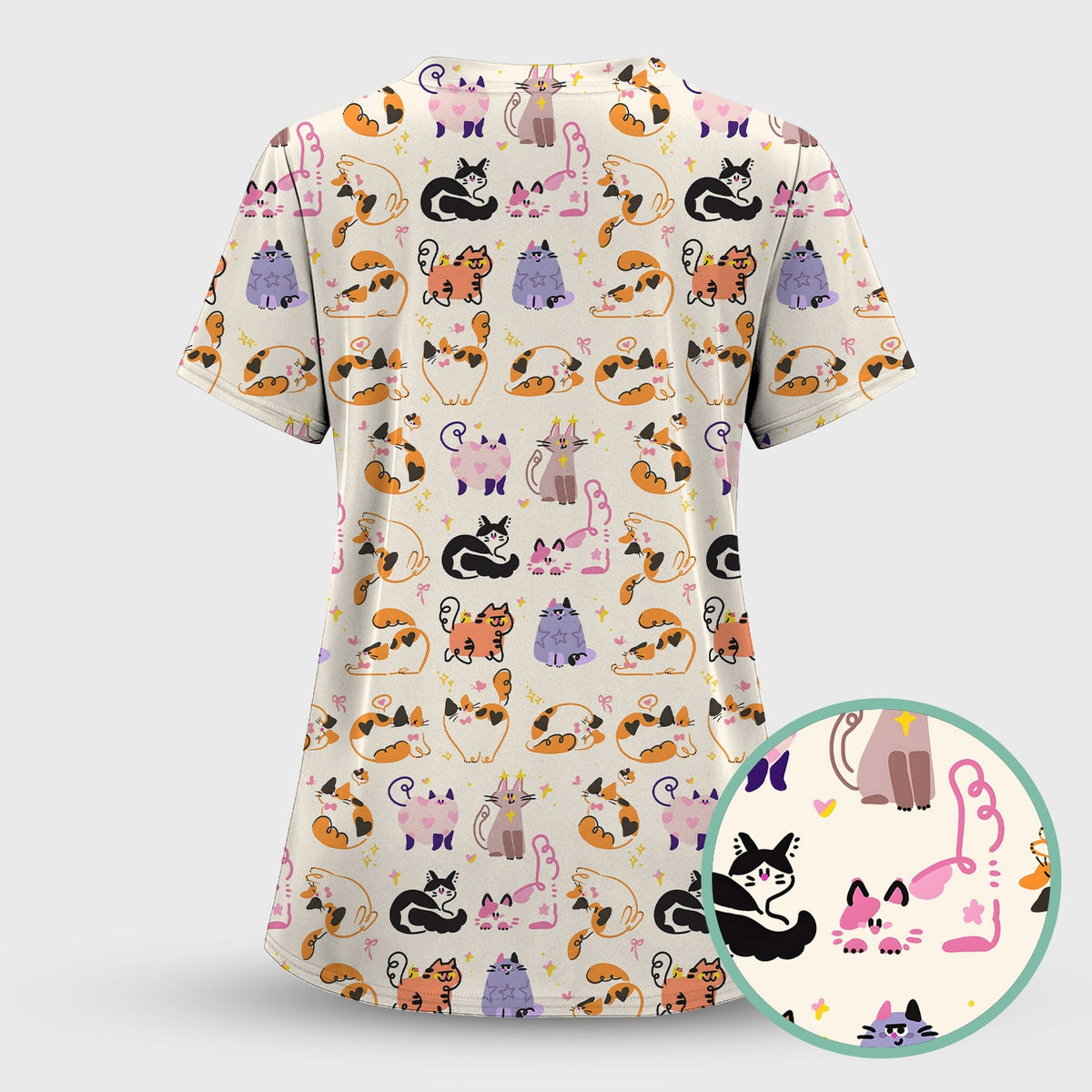 Cute Cats Pattern Nurse Scrub Set