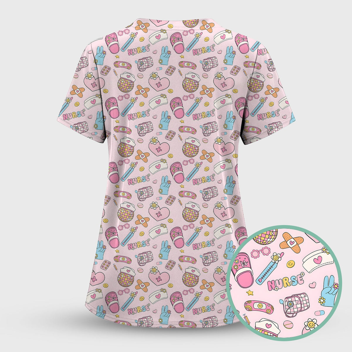 Pink Medical Tools Nurse Scrub Set