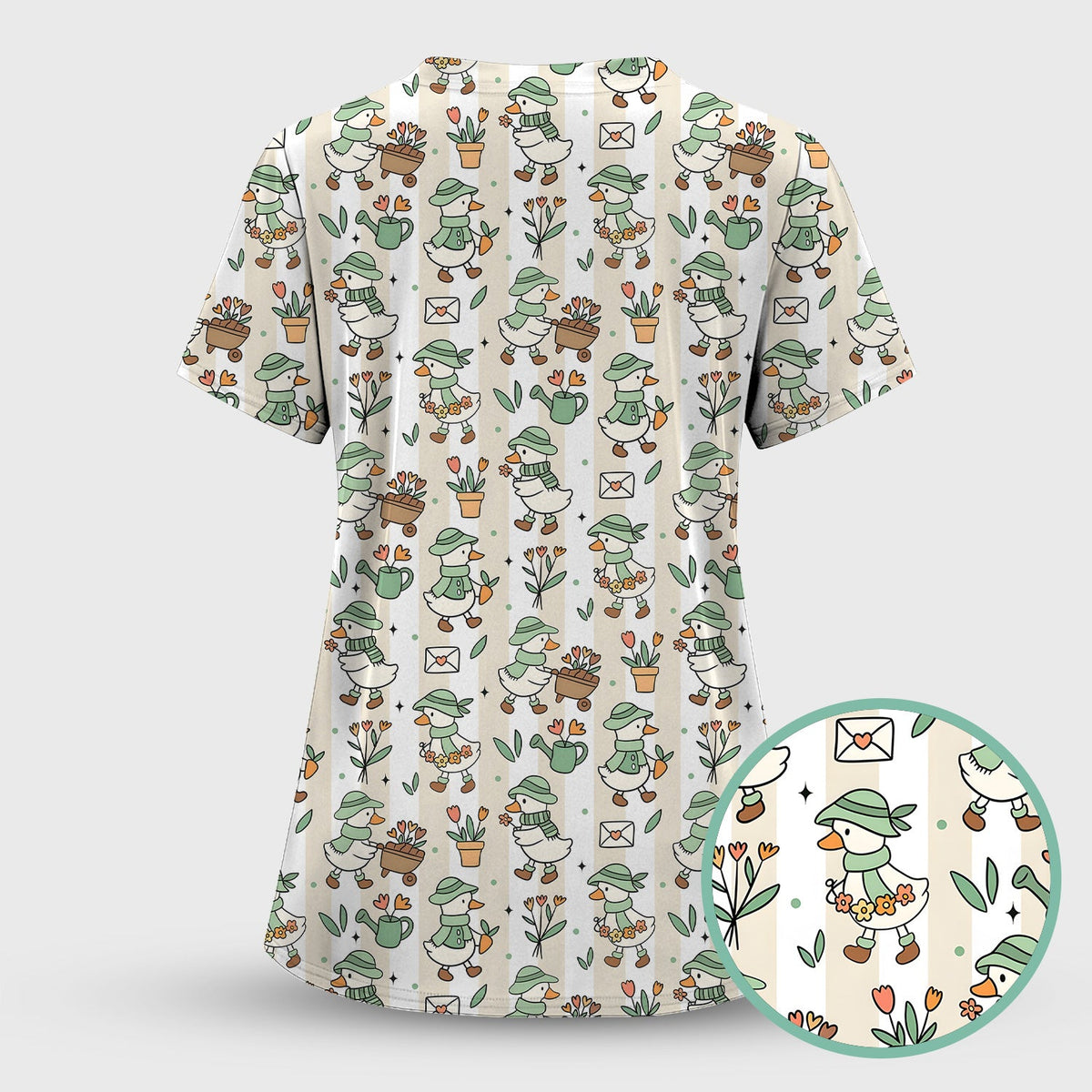 Gardening Duck Floral Nurse Scrub Top